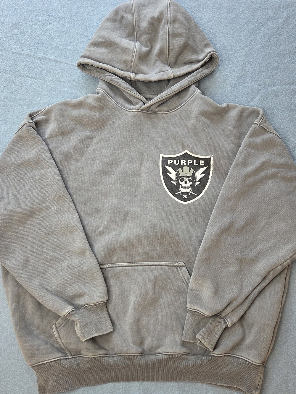 Purple Logo Men's Super Relaxed/Baggy Gray Pullover Hoodie  With Skull Logo (M)